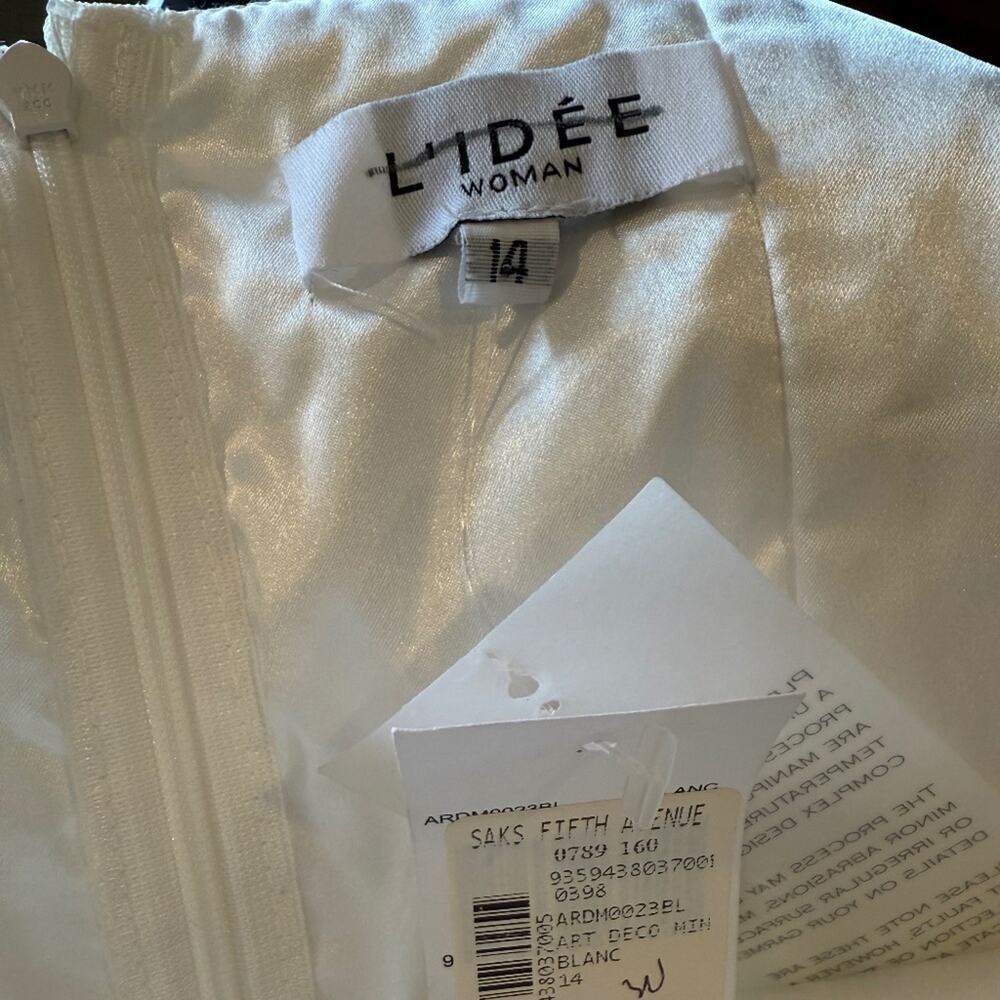 L'IDÉE Women's Art Deco Puff Sleeve Minidress Blanc 14 NWT - Picture 10 of 10